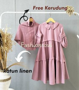 Gamis Anak Perempuan Latifa Polos Kerah Polos Katun Linen Usia 3 - 12 Tahun Gamis muslimah  anak perempuan