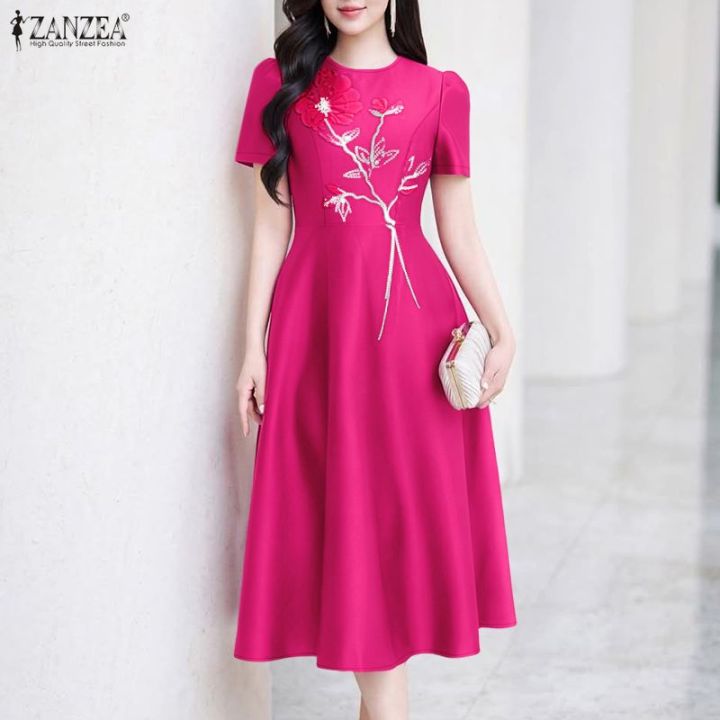 ZANZEA Korean Style Women New Fashion Short Sleeve Floral Print Dresses Stain Crew Neck Midi A-Line Dress #1117 | Lazada Singapore ZANZEA Korean Style Women New Fashion Short Sleeve Floral Print Dresses Stain Crew Neck Midi A-Line Dress #1117 | Lazada Singapore