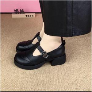 Free Shipping New Spring/Autumn 2026 Collection: Comfortable Soft Leather Retro-Style Chunky-Heeled Round-Toe Single-Strap Women’S Shoes