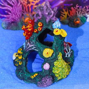 FUYEKN Colorful Aquarium Coral Reef Ornaments Handicraft Resin Fish Eluding Shelter  Adornment Simulated Fish Rock House Shrimp Shelter