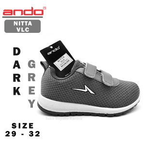 Sepatu Sekolah Anak TK SD Laki Laki/Perempuan – ANDO – NITTA VLC – Size 29-32 – Sneakers – Sport – Fashion Dark Grey