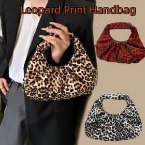 CRYST Black Leopard Print Handbag Purse Pu Crescent Bag Portable Cloud Bag Underarm Bag Girls