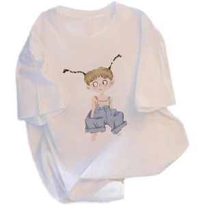 T-Shirt Wanita Lengan Pendek Ukuran Besar  Gaya Korea Jepang  Motif Kartun Anak Perempuan  Katun Tipis Bernapas Premium  Desain Longgar Slim Fit Tren Musim Panas 2025  Gaya Minimalis Estetik  Santai  Modis  Serbaguna Kerah bulat  Tops Slip - on Nyaman