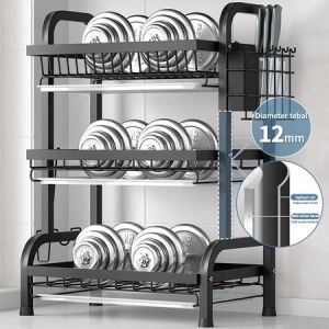 Rak Cuci Piring Rak Dapur Rak Pengering Piring Penyimpanan Dapur Stainless Steel Dish Rack 2 Layer Narita