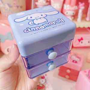 Cartoon cute Kuromi small box mini drawer storage box cute ins double layer three grid KT jewelry