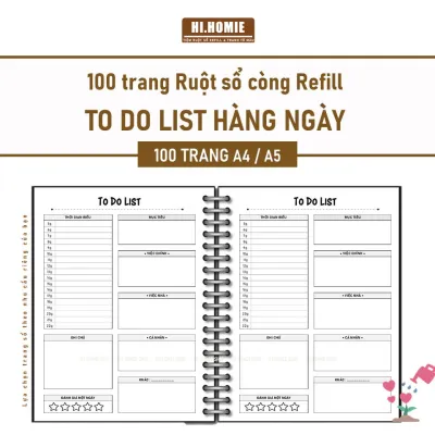 To do list - Danh sách những việc cần làm trong ngày | Sổ tay Giấy refill sổ còng | 100 trang | A5 A4 B5 | Hi Homie