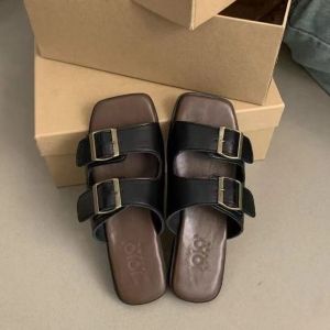 Double Strap Womens Fashion Open toe Flat Rubber Sandals 6689