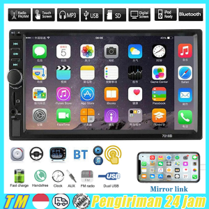 (Pengiriman 24 Jam) 7018B Head Unit Double Din 7 Inch Bluetooth Audio Car MP3 MP5 Player In Touch Screen Radio Dan Kamera Mundur Mobil LED