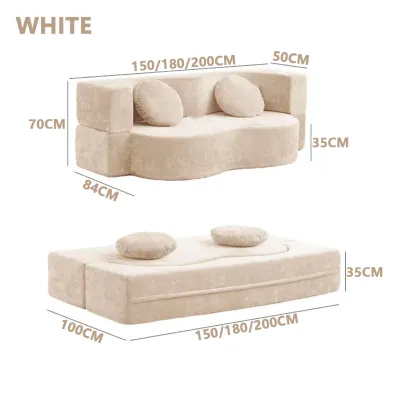Nordic Folding Compressed Memory Foam Sofa Bed Integrated Dual-Purpose Full Sponge Roll Pack Compressed Fabric Sofa With Handrail 1.5/1.8M/2M Applicable To Living Room Space Saving