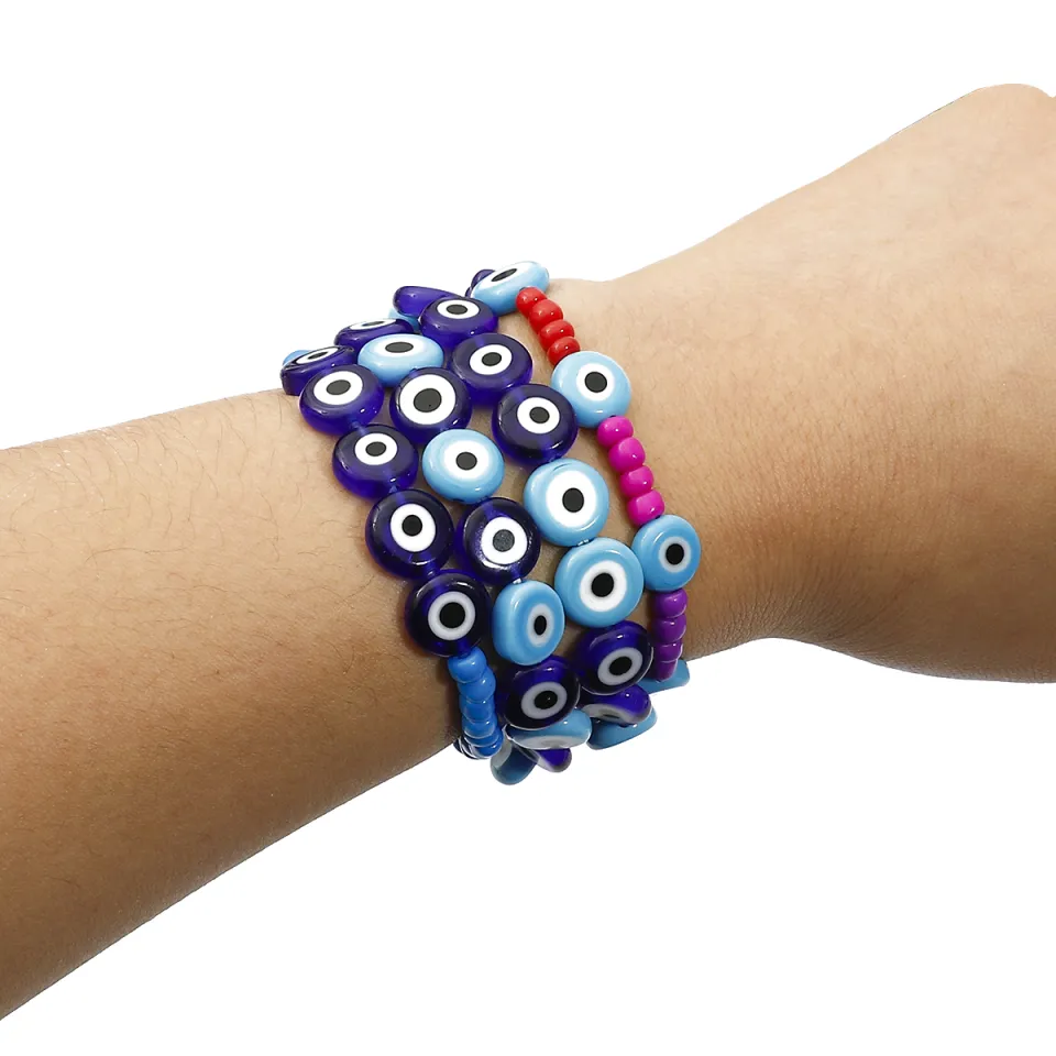 8mm Multicolor Flat Round Glass Beads Evil Eye Beads For DIY Jewelry Making  Couple Bracelet Necklace