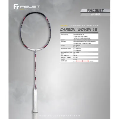 FELET Carbon Woven 18 Badminton Racket ( MAX TENSION 35LBS )