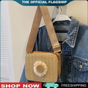 【New Arrival】 กระเป๋า Rattan Rattan Bag Bag Straw Plaited Square Shopper Bag สายไหล่ปรับได้สีทึบสไตล์คลาสสิกสำหรับการเดินทาง