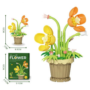 BETTIE DIY Mainan Balok Buket Hadiah Pot Tanaman Flower Block Succulent Imitasi Bunga Abadi Model