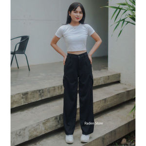Celana Cargo Wanita Highwaist - Loose Cargo Pants - Kargo Knit Premium
