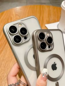 Titanium Matte Magsafe Chrome Dove Transparan SAMSUNG S22 ULTRA S23 ULTRA S24 ULTRA PLUS  Electroplated Frosted Krom Softcase Soft Case Doff Blackdoff Natural Titanium Bening Transparan Cover Wireless Magnetic Charging Silikon Silicone Jelly