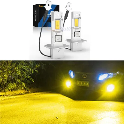 Lupuauto 2Pcs H3 LED Headlight Bulb Canbus No Fan High Beam 6500K White Car LED Fog Light Driving Lamp DRL 12V 24V 36V Mini Design