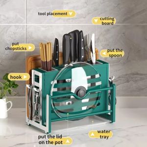 Multifunctional Knife Board Rack Storage Rack Chopping Board Chopsticks Pot Cover Integrated Storage Rack Kitchen Supplies