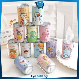 Tisu Basah Kaleng Mini Korea - Karakter Lucu 30 Lembar Praktis & Portable dengan Rantai