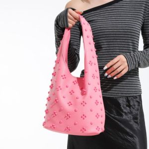 CRNGW สาวเผ็ด กระเป๋าสะพายไหล่แบบรีเวท หมุดโลหะ แบบพังค์ กระเป๋าใต้แขน Y2k ทันสมัย กระเป๋าถือ กระเป๋าถัง คุณผู้หญิง