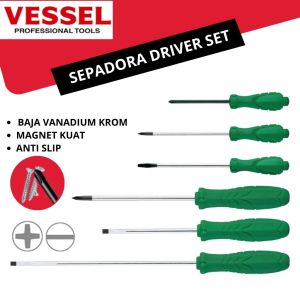 Vessel Set Obeng Sepadora Screwdriver Set 506PS Phillips Recyclable Eco-Friendly Plus Minus Magnet