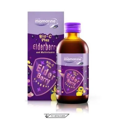 MAMARINE Kids มามารีน คิดส์ สูตรเสริมสร้างภูมิคุ้มกัน ขวดสีม่วง MAMARINE Kids COLLECTION อาหารเสริมสำหรับเด็ก สูตร Booster BIO-C Plus Elderberry ขนาด 120 มล.