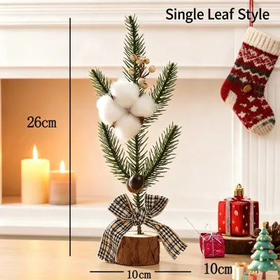 Mini Christmas Tree Tabletop Ornament With Wooden Base Holiday Home Decor Party Scene Display