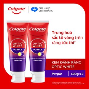 Kem Đánh Răng Colgate trắng răng Optic White Purple 100g công nghệ sắc tím trung hòa ố vàng tức thì