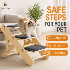 Foldable Wooden Pet Stairs Non Slip Ramp For Senior Pets Puppies For Bed Sofa Car Indoor Use