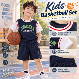 AILEBE Kids Sets Terno Basketball Sport Set Short Sleeve T-Shirt And Shorts 2Pcs 100% Mesh Quick Dry Breathable English Number Print Elastic Waistband Loose Fit Home School Playground Outdoor Sports OOTD Pambahay