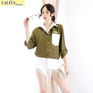 QWFASHION1-LA 593-ATASAN WANITA TERBARU-KEMEJA KASUAL WANITA-ATASAN WANITA KEKINIAN