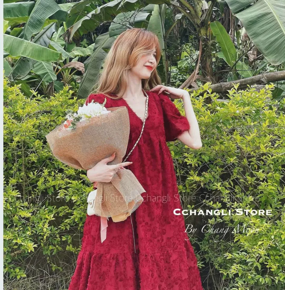 Đầm váy babydoll hoa nhí dáng dài tay bồng VH039, mẫu váy hoa cúc vintage  qua gối bầu bí bon chen được | Shopee Việt Nam