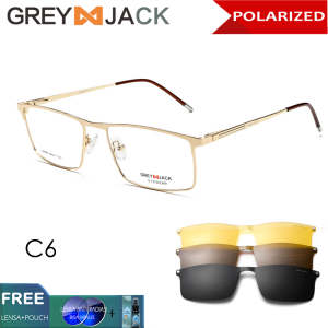 Grey Jack Kacamata Clip On Polarized Anti UV Anti silau Model Kotak Metal Free 3 Lens Multifungsi night vision Bisa Minus Antiradiasi Blueray Photocromic Bluecromic 80005