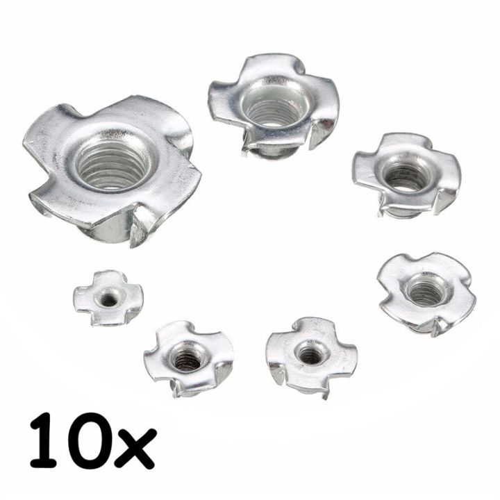 10pcs Zinc Plated Four Claws Nut Speaker Nut T Nut Blind Pronged Tee Nut Furniture Hardware M3