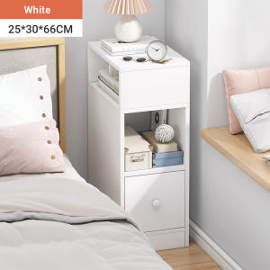 Wooden Bedside Table with Drawers Open Storage Cabinet Ultra Narrow Living Room Sofa Side Organizer Cabinet