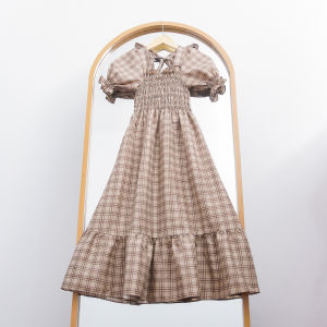 GW - Dress Smocked / Korean Dress Wanita Lengan Pendek Dress Motif Bunga Model Tali Belakang