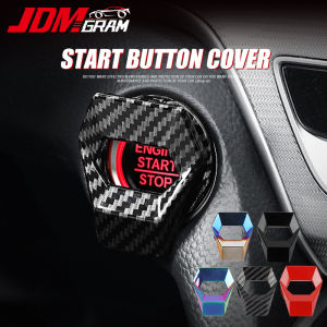 JDMGRAM Carbon Fiber Car Push Start Button Cover 1pc Universal Auto Engine Ignition Switch Protective Decoration Sticky Cap Automobile Interior Accessories