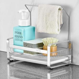 WENTIVV Countertop Sink Freestanding Dishcloth Hanger Brush Stand Stainless Steel Sponge Holder Drying Tray Soap Dish Towel Rack