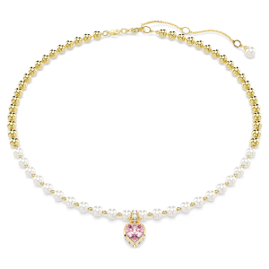 SWAROVSKI แฟชั่น (ใหม่) Imber ทองคำผสมตัดหัวใจสีชมพูรูปร่างเพชรมุกจี้สร้อยคอแฟชั่นสตรีเงินสเตอร์ลิง S925 Hypoallergenic ไม่แพ้ของขวัญวันวาเลนไทน์ของขวัญวันเกิดสำหรับแฟนสาว Bestie