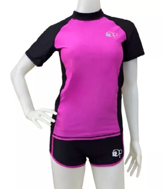 S2 121 Women's Short Sleeve Rash Guard Two Piece Sun Protection Swim  Shirt Shorts Swimwear Lazada PH