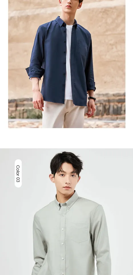 GIORDANO Men Shirts Non-Iron Easy Care Sinle Pocket Shirts Long