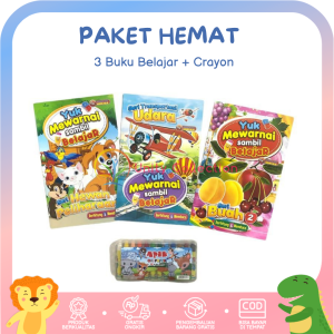 Paket Belajar Anak Mewarnai 3 Buku Gambar Mewarnai Anak Belajar 1 Set Lengkap Crayon