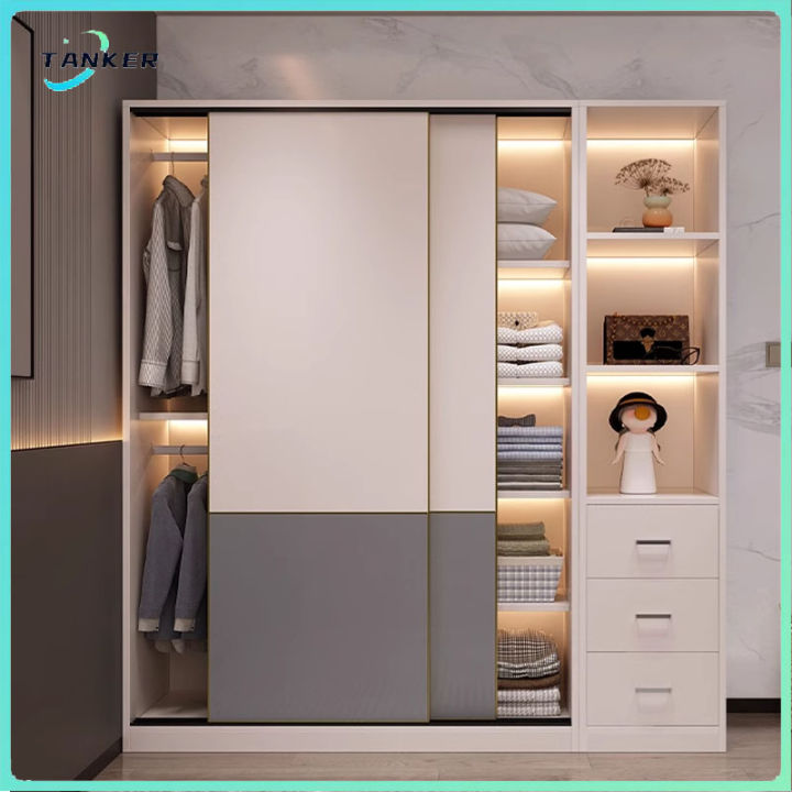 Wardrobe Cabinet Sliding Door Wardrobe Home Bedroom Solid Wood Simple ...