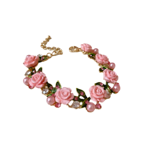 XINSU38 Pearl Rose Flower Necklace Sweet Rhinestone Women Jewelry Luxurious Collarbone Chain Flower Bracelet Party