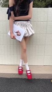 G7 Cowhide Version ~ Original red bow small single shoes for women 2025 Spring and Autumn Genuine Leather Square Toe Shallow Mouth Rivet Ballet Shoes 7/7