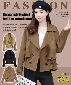 Fashion Womens Trench Coat Spring New Korean Short Coat Plus Size To 90kg Straps To Cinch The Waist Female Windbreaker Outerwear With Lining