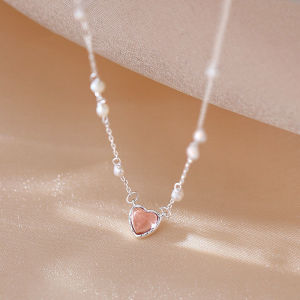 【Bestella✨COD】Vintage Pearl Love-heart Kalung Sweet Style Love-heart Clavicular Chain