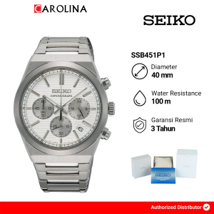 Jam Tangan Pria Seiko Chronograph SSB451P1 White Dial Silver Stainless Steel Band