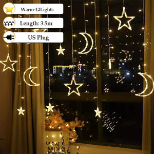 LED fairy light Star Moon Curtain String Lights with US Plug 8 Models fit for bedroom balcony garden decorations for home birthday family party Wedding Halloween Christmas EidRamadan Holiday Decoration Lighting