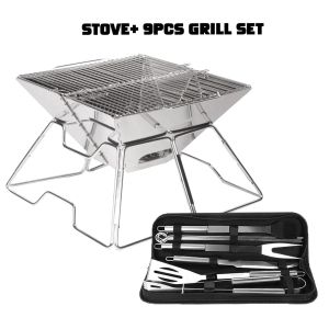 PORTABLE MINI BARBECUE Stainless Steel BBQ Grill Non-Stick Surface Folding BBQ Grill Table Camping Picnic BBQ