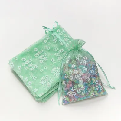 St.kunkka 5Pcs Floral Printed Organza Drawstring Pouch Multi-Color Sheer Tulle Gift Bag DIY Jewelry Candy Wedding Favor Packaging Storage Bag